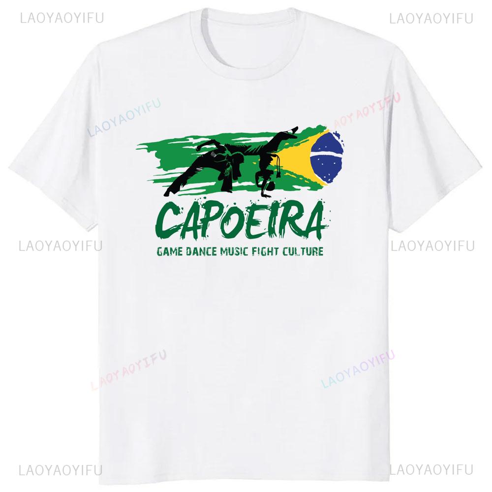 Vintage Capoeira Game Dance Music Fight Culture Printed Tshirt Brazilian Faith Streetwear Short Sleeve Man Tshirt Women Tees