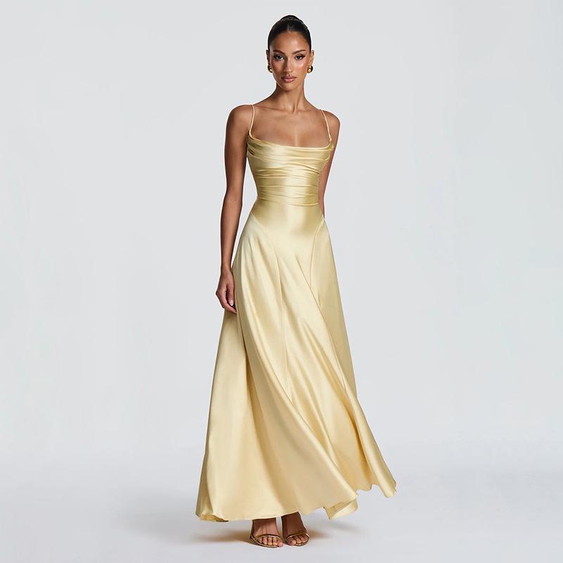 Fashion 2026 summer women s new French elegant temperament backless sexy suspender waist pleated dress women S