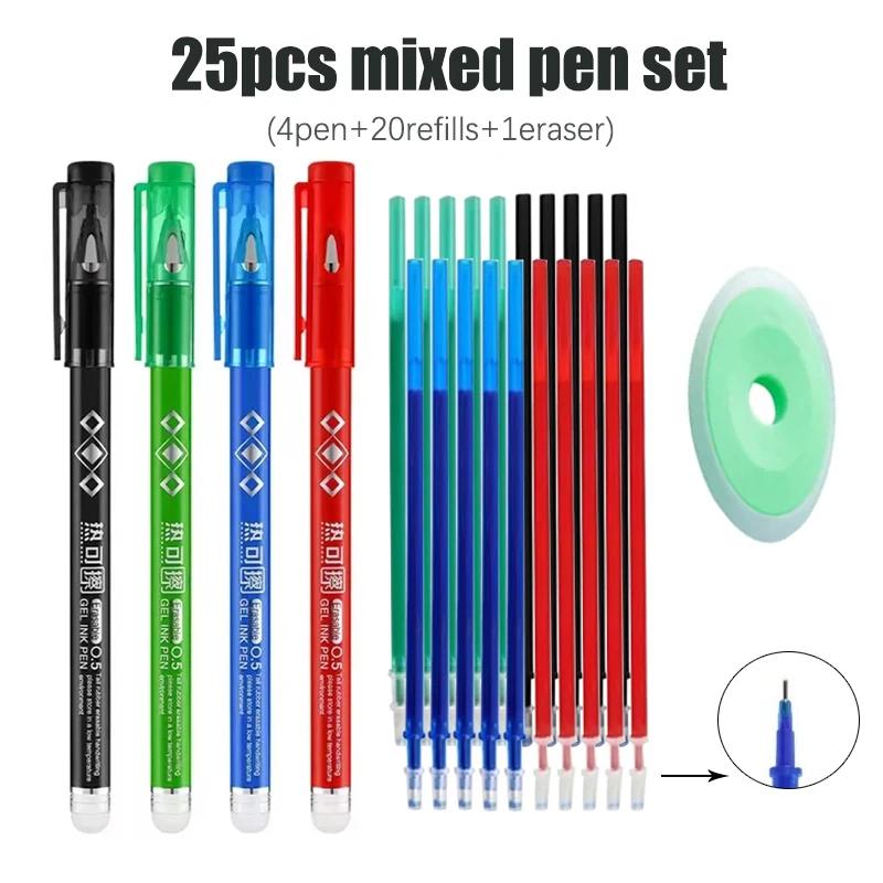 0.5mm Blue Black Red Green Erasable Gel Pen Set with Eraser Magic Ink Washable School Office Writing Painting Stationery