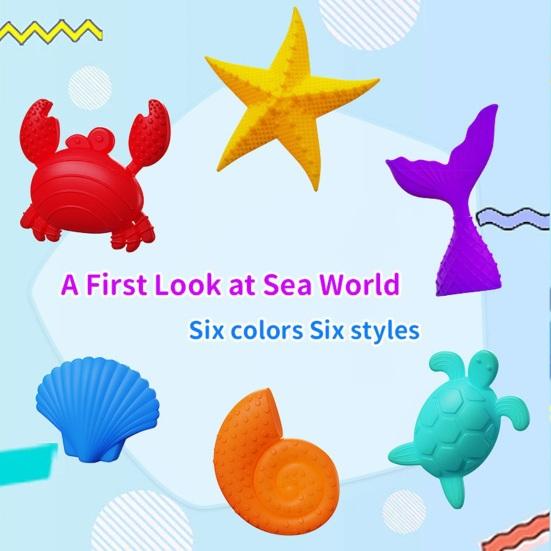 6Pcs/Set Ocean Theme Sensory Toy Textured Fish Crab Turtle Starfish Shell Sensory Stone Toy Anxiety Stress Relief Silicone Fidget Toy