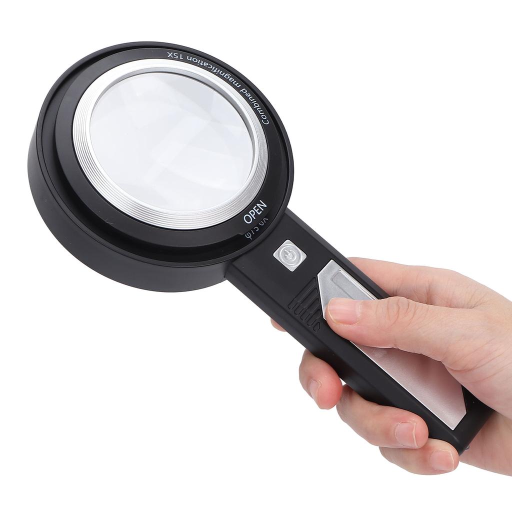 Handheld Magnifying Glass 6X/15X Reading Illuminated Lighted Magnifier with 6 LED Lights for Seniors Reading