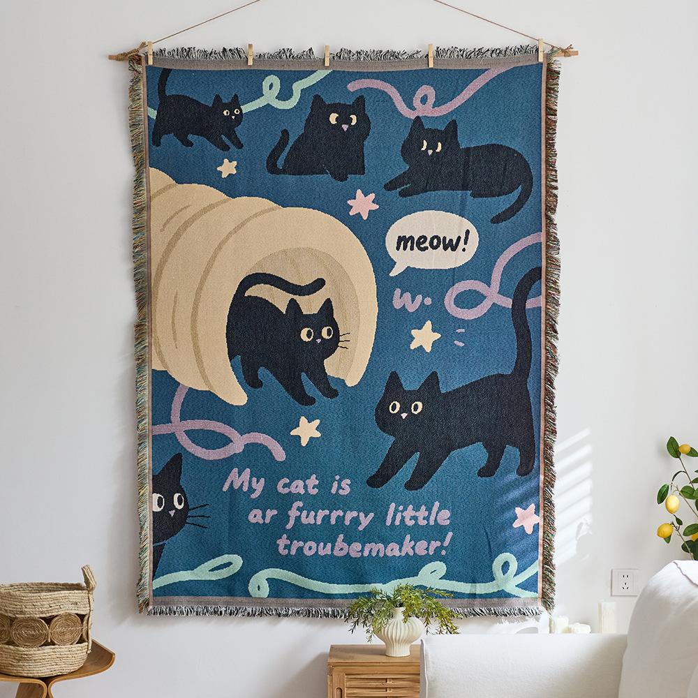 Retro Star and Moon Cloud Scene Hanging Cloth Art Style Fabric Hanging Painting Homestay Wall Decoration Background Cloth Cotton Yarn Fringed Tapestry