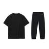Li Ning Logo Print Round Neck Short Sleeve T-Shirt And Cuffed Casual Sports Set Men Sets Black AHST469-2+AYKT415-1