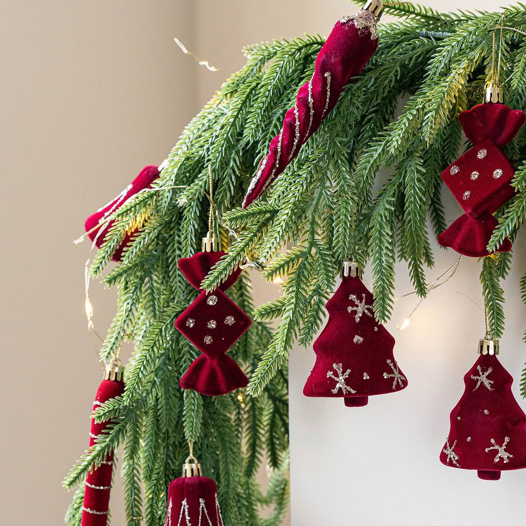 2Pcs Christmas Tree Decorations Red Wine Plush Painted Pendant Bell Bow Crutch For Home 2025 Xmas Navidad Gift