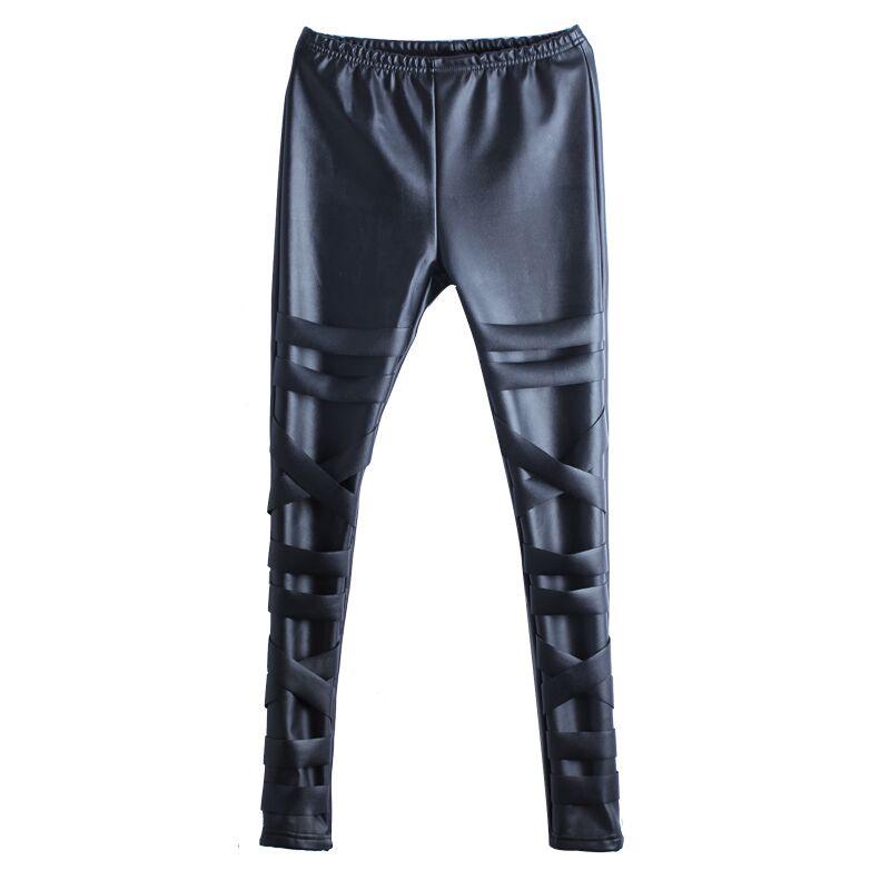 

Новые зимние брюки Meiluo Shi из утолщенной кожи с нерегулярными лямками, бархатные, супермягкие, теплые, облегающие брюки женские M чёрный