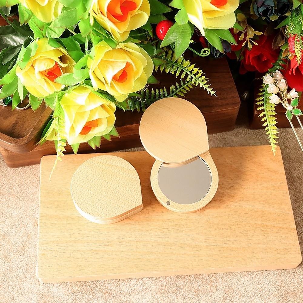 Foldable Wood Makeup Mirror Rotatable Small Mirror Portable Pocket Mirror  Outdoor