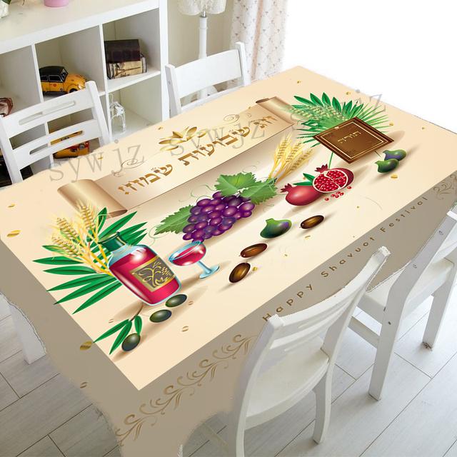 Jüdische Pfingst-Tischdecke, Party-Dekoration, rechteckige Guava-Dattelpalmen-Druck-Kollektion, Urlaub, schmutzabweisende Tischdecke