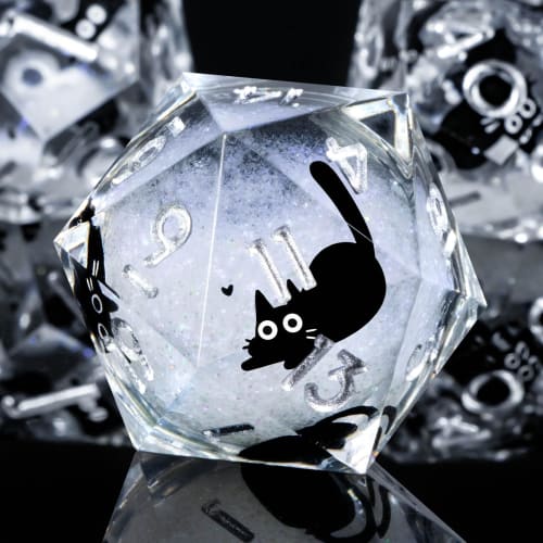OUKELANWO Cat Liquid Core DND Dice Set, 7 White Resin D&D Dice, Sharp Edge Roleplaying Dice, D20, D12, D10, D8, D6, D4