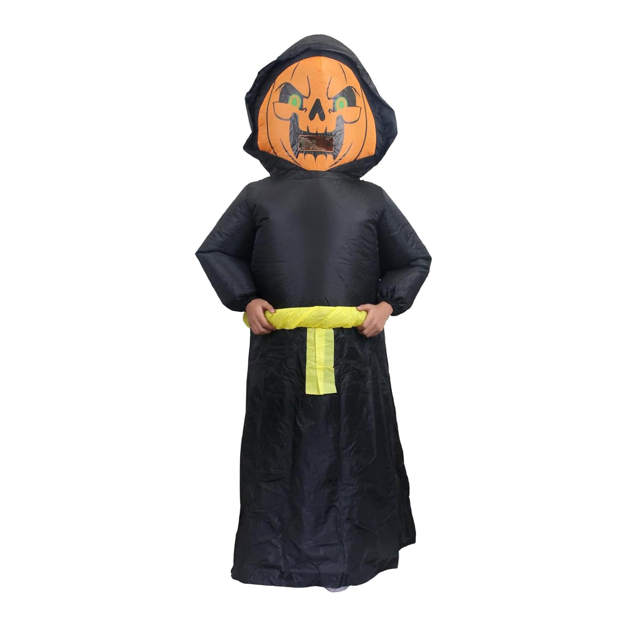 Kürbiskopf-Zauberer aufblasbares Kostüm 150-190cm schwarz