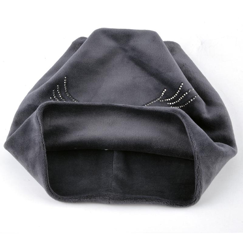 Winter Beanie Hats For Women Cut Hat With Rhinestone Cat Pattern Beanie with Ear Velvet Hat For Girl