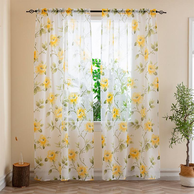 1Pcs Vines Leaves Tulle Door Window Curtain Lightweight Drape Panel Sheer Scarf Valances Multicolor Available Bedroom Decor