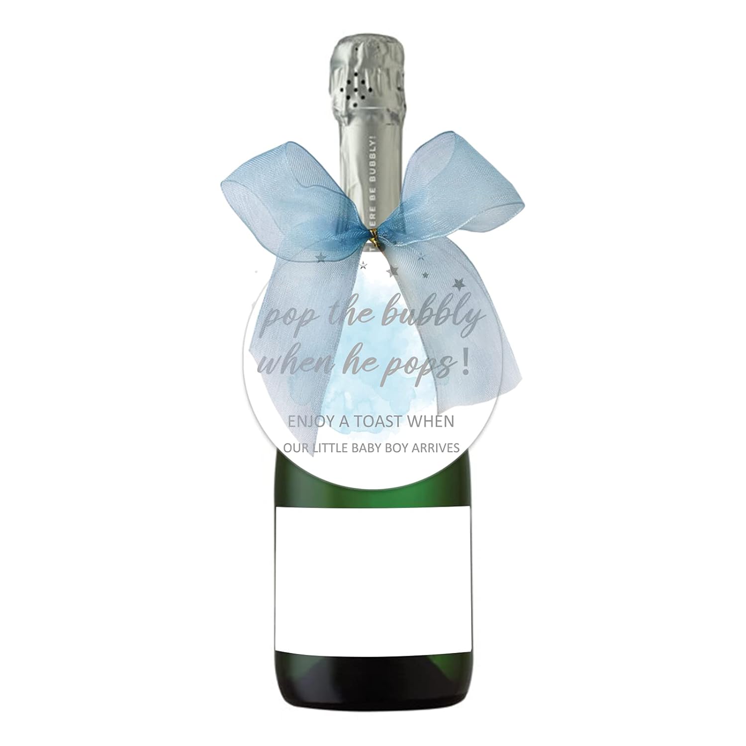 30 Синих Поп Ит Когда Он Лопнет Бирки на Бутылки для Детского Праздника, Поп Игристое Когда Он Лопнет Бирки, Этикетка для Шампанского для Детского Праздника для Мальчиков с Бантиками