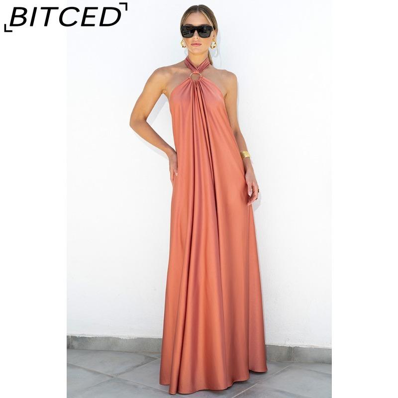 BITCED Summer Sexy Elegance Women's Satin Strapless Ball Gown Party Travel Dress
