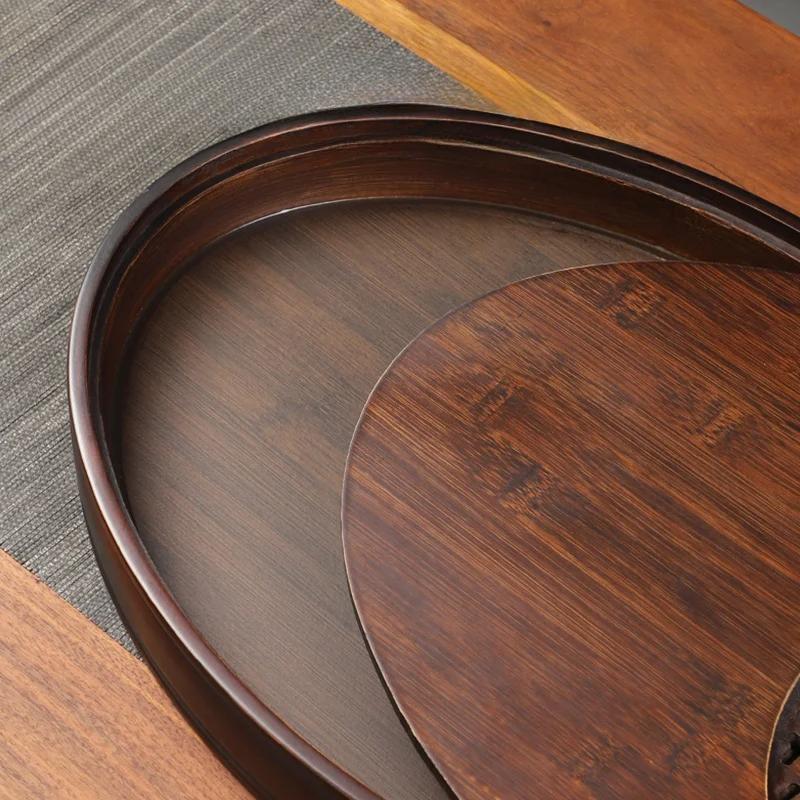 Bamboo Dry Soaking Tray Household Oval Tea Trays Large Capacity Tea Tray Small Draining and Storing Water Teaware Accessories