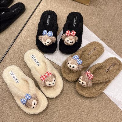 Internet Celebrity Soft Bottom Student Couple Hairy Drag Home Non-slip Cartoon Winter Thick Bottom Ins Girl Dormitory Cotton Slippers