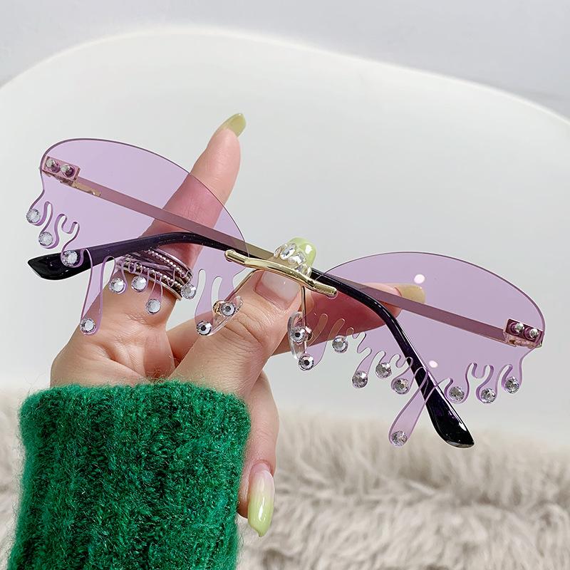 Ochelari de soare Personalizați Lacrimi Metal Fără ramă Ochelari de soare Punct Diamant Minge Ochelari Amuzanți