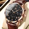 OLEVS Leather Day of the Black Men's Wristwatch, Waterproof, Analog, Stylish, Simple, Quartz, Lightweight, Brown, Date, Week,