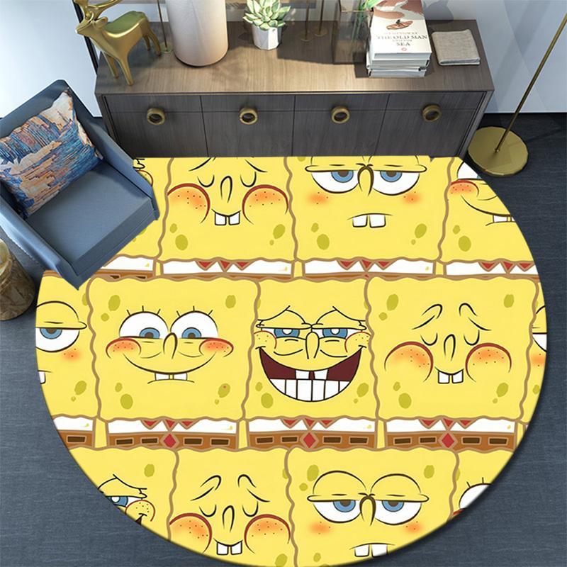 SpongeBob SquarePants,Round Area Rug,Carpet Rug for Living Room Bedroom Sofa Playroom Decor,Non-slip Floor Mat
