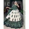 Dames Bandhej Trykt Tussar Silke Lehenga Choli Sett, Usydd Bluse