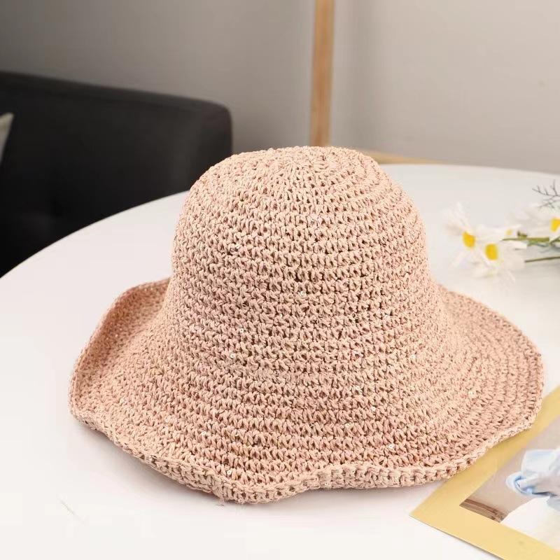 Damen Handgeflochtener Stroh-Sonnenhut Faltbar Große Breite Krempe Atmungsaktiv Häkel-Strandhut Für Sommer Outdoor Reisen Und Lässige Tägliche Kleidung
