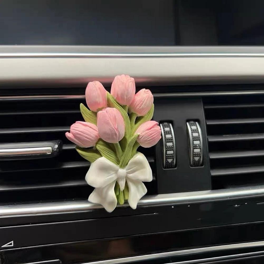 Stylish Hydrangea Tulip Car Air Freshener Car Perfume Clip Peach Blossom Aroma Diffuser Car Air Outlet Fragrance Accessorie