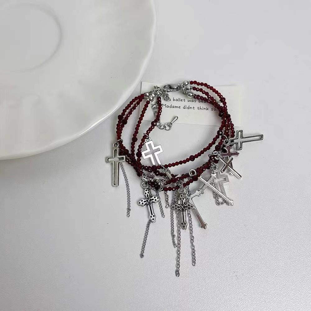 Punk Cross Dark Style Necklace Geometric Shape Tassel Choker For Travel Souvenir