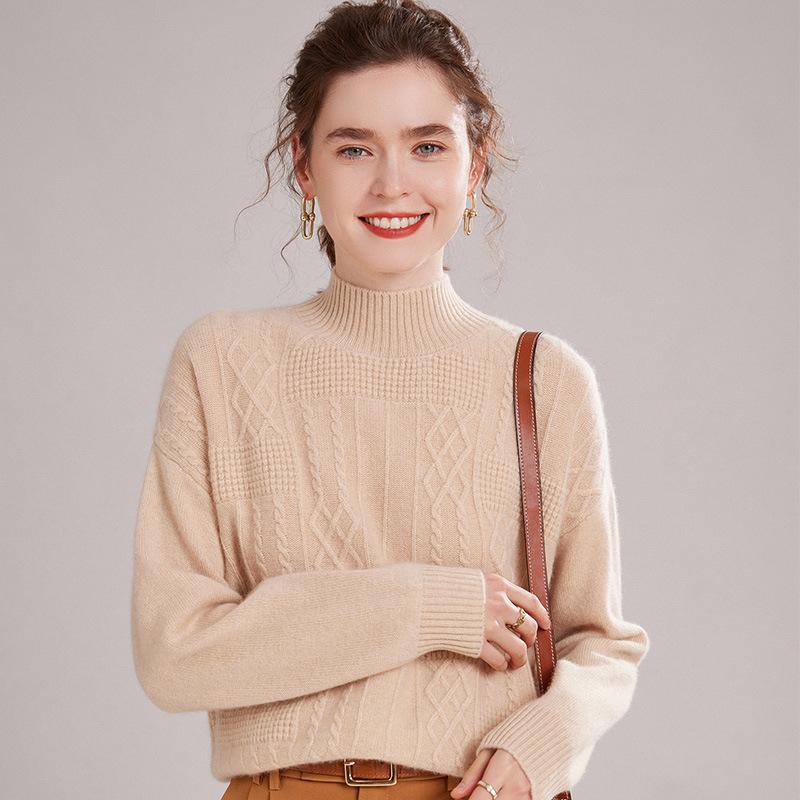 Cozy Cashmere Women's Sweater - Half-High Collar, Thick Knit for Autumn/Winter