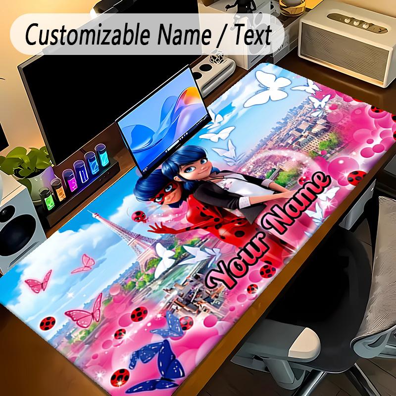 Large Mouse PadMiraculous Ladybug Custom Name Text Personalized Desk Mat Non Slip Gaming Pad
