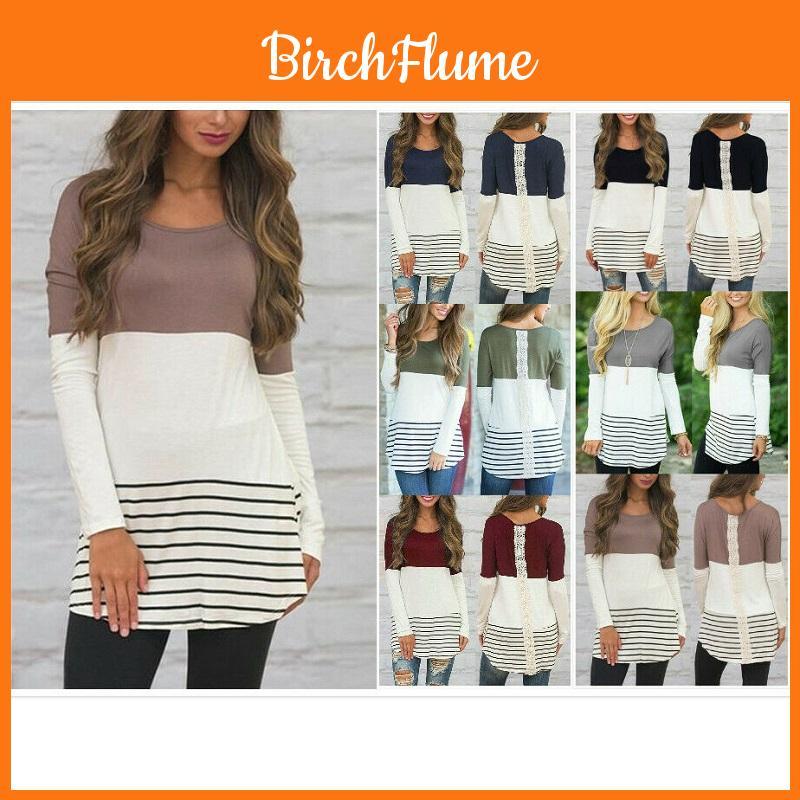 Women Striped Long Sleeve T Shirt Stylish Casual Pullover Blouse With Soft Material