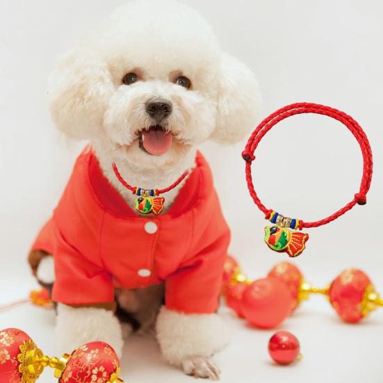 Pet Collar Vibrant Color Adjustable Friendly to Skin Wear Resistant Ultra-Light Dress Up Polyester Chinese New Year Cat Collar Lucky Red