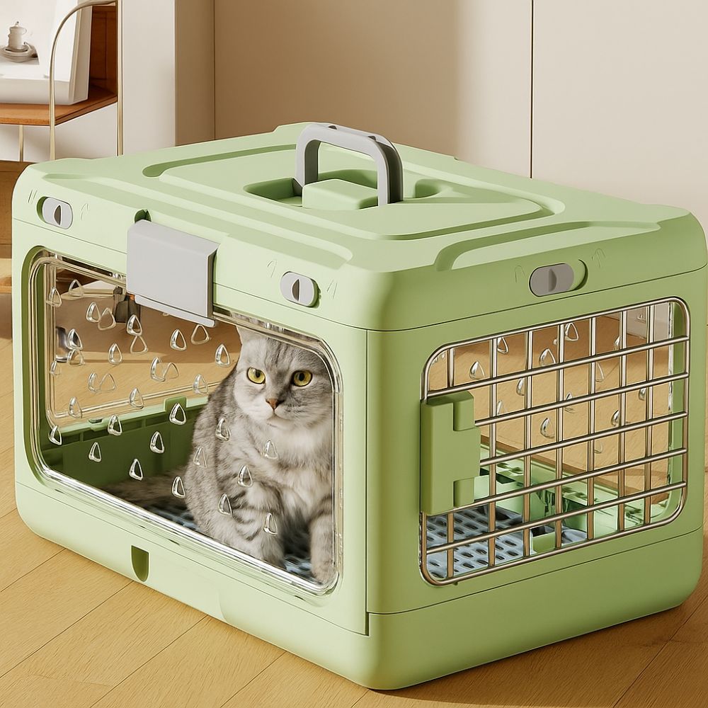 Collapsible Pet Carrier Box Plastic Thickening Foldable Cat Cage with Handle Breathable Pet Travel Cage Car Carrying