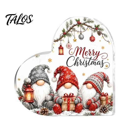 Heart Shaped Acrylic Gift Christmas Gnome Tabletop Decor, 2D Flat Holiday Festive Interior Decor Centerpiece with Love Design, Room Ornament, for Home