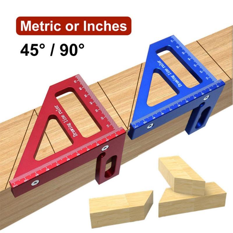 3D Multi Angle Aluminum Red Measuring Ruler 45/90 Degree Woodworking Square Protractor Drawing Line Miter Triangle Layout Tool
