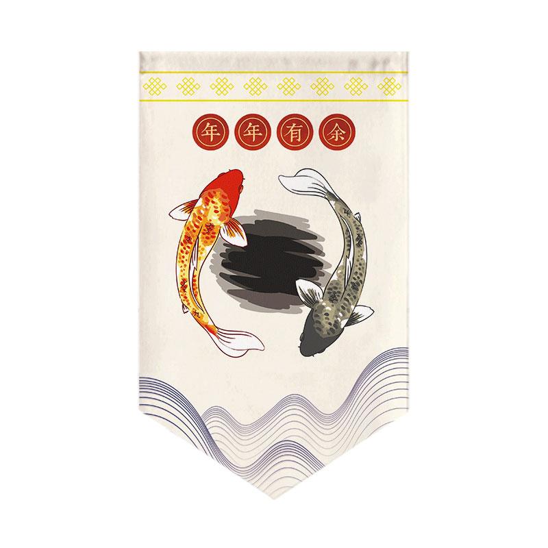 Japanese Short Door Curtain Wave Koi Kitchen Partition Triangle Flag Restaurant Hanging Curtain Pennant Izakaya Decor Drapes