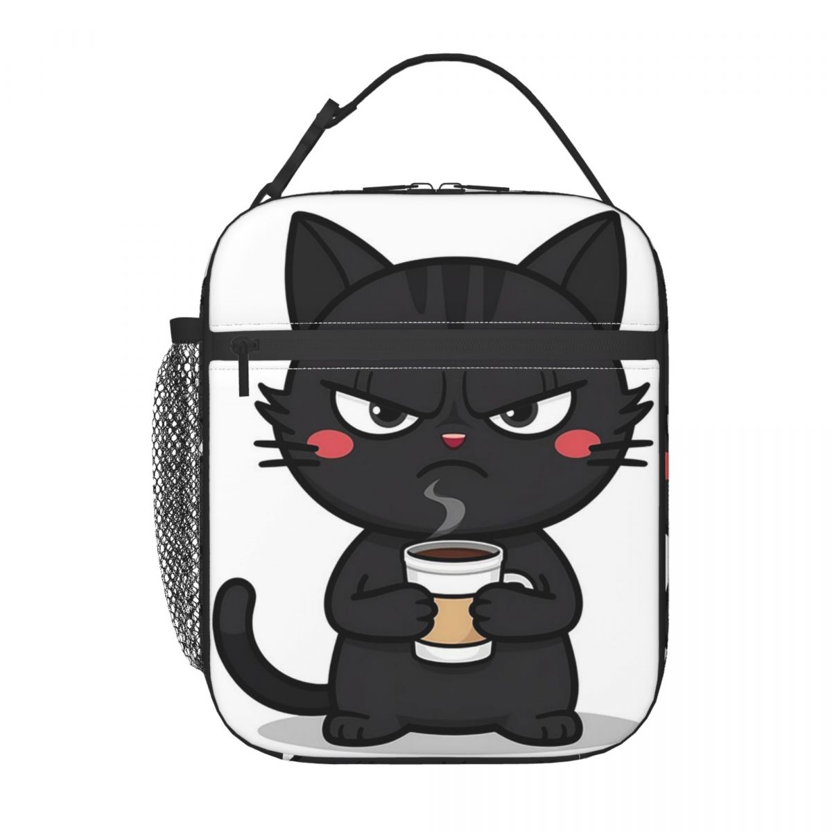 

White Cat Holding Coffee Cup Pattern Insulated Lunch Bag for Women Kids Leakproof Food Boxes Thermal Lunch Box Tote One Size