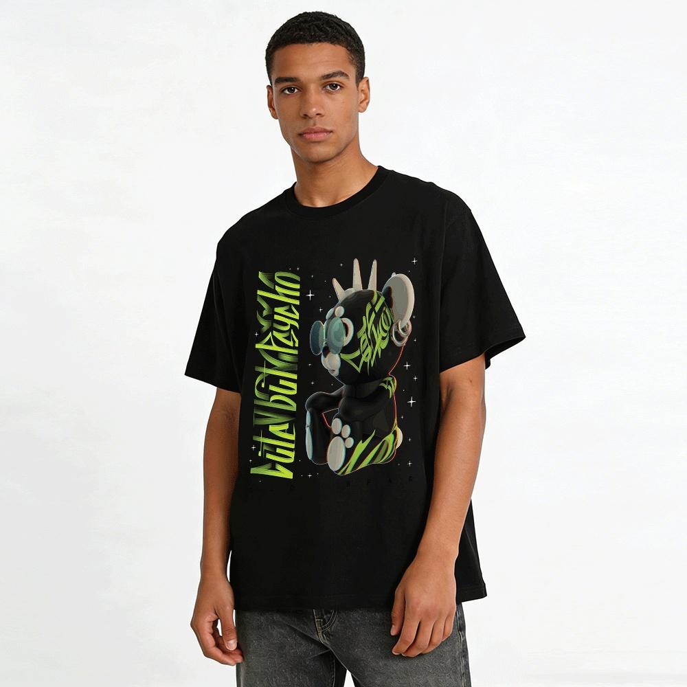 Street Style Punk Bear Print Loose Casual Hip Hop Tee Pure Cotton T-shirt