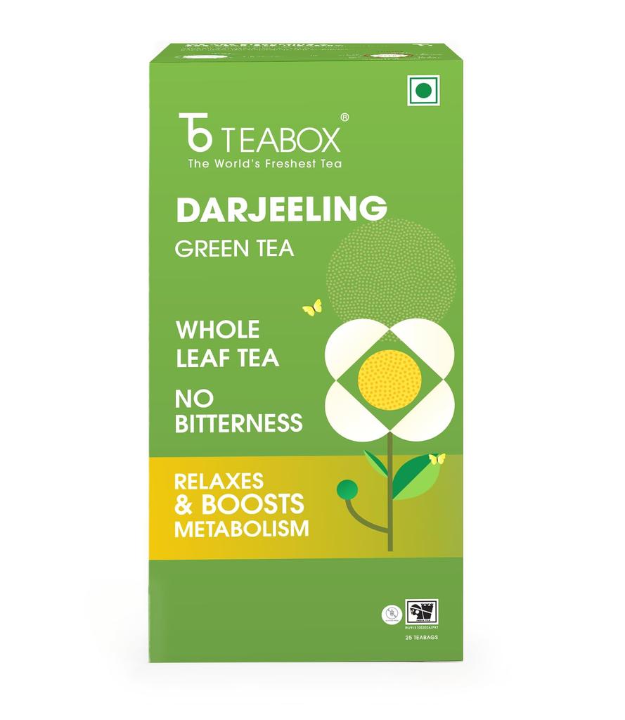 Teabox Darjeeling Green Tea | 25 Tea Bags with Whole Leaf Green Tea | Rich in Antioxidants | Smooth and Fresh Flavour | Low Caffeine