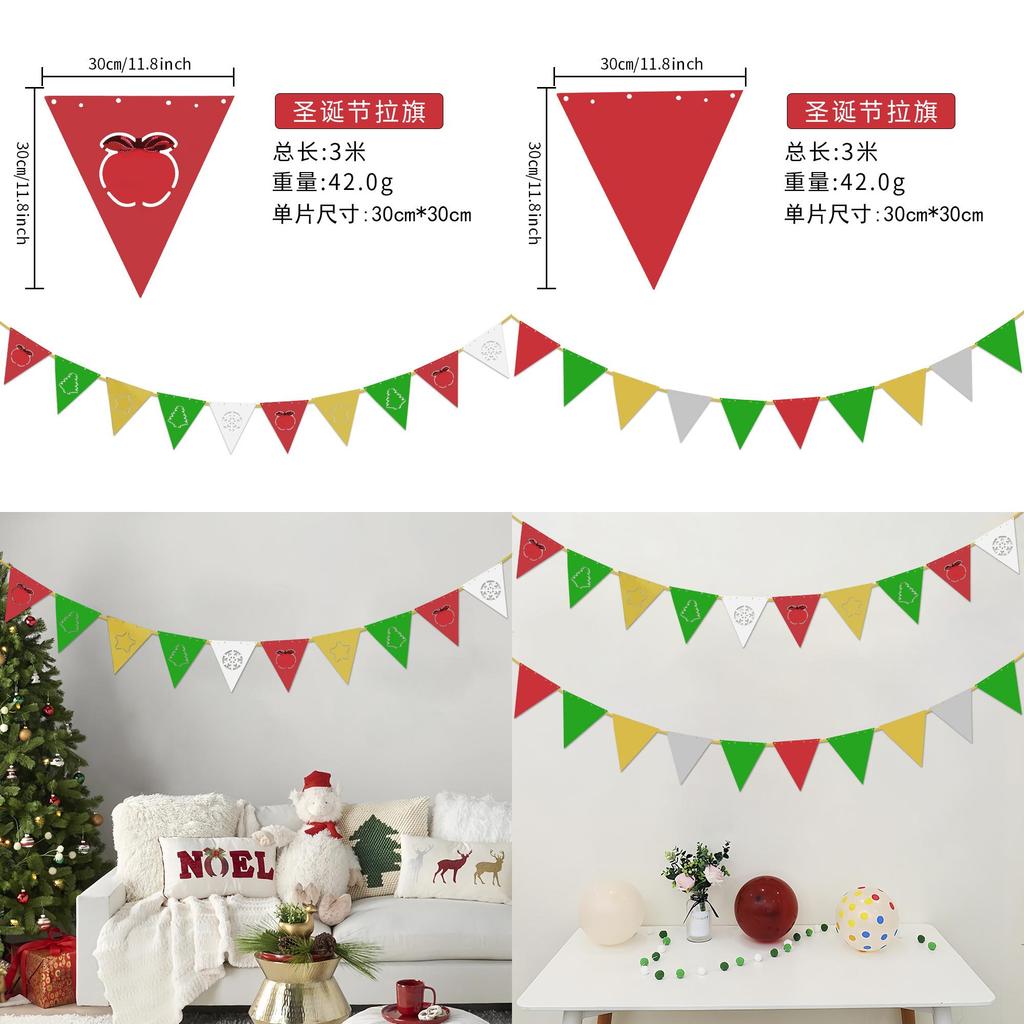 Eye-catching Christmas Decorative Triangle Flags For Cheerful Party Atmosphere Setup