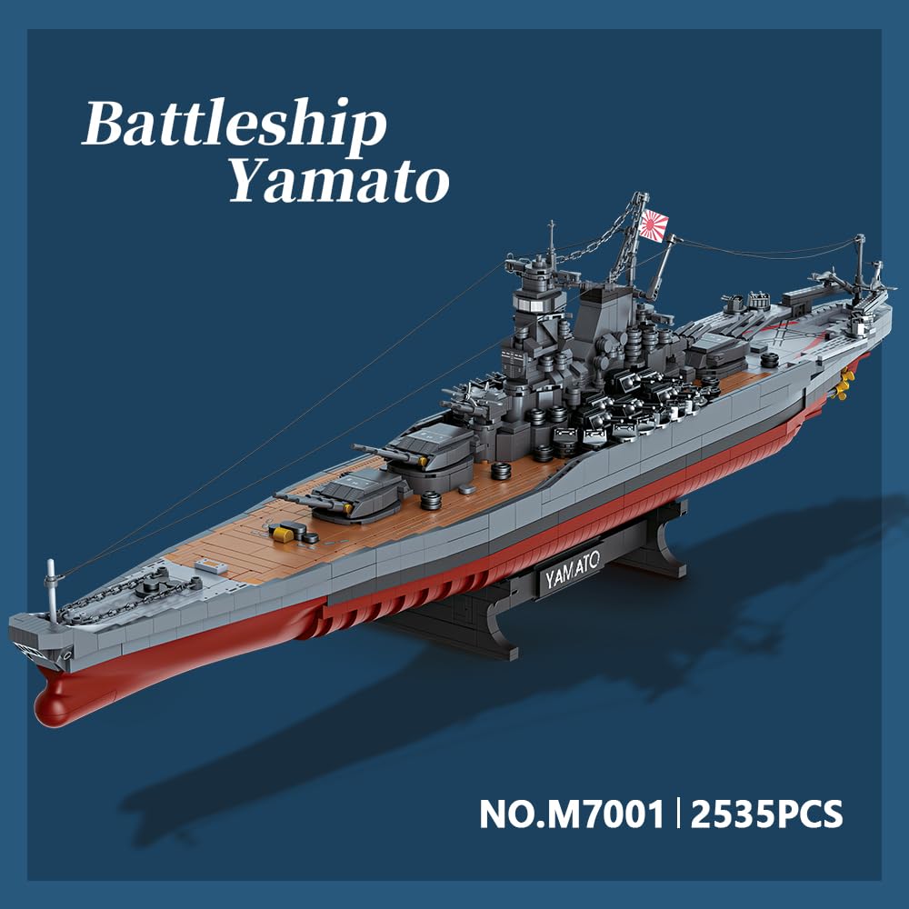 MISINI M7001 1:300 Japanese Yamato Battleship Building Block Set, 2569 Pieces, World War II Navy Ship MOC Toy, Great Battleship Model Assembly Gift an