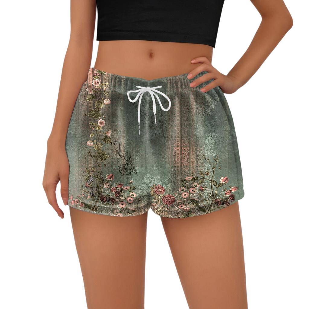Women's Fashionable Loose-Fit Pajama Shorts With Floral Print Casual Pants
