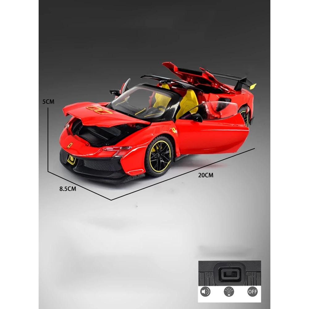 1/24 Ferrari SF90 SF90XX Alloy Sports Car Model Diecasts Metal Racing Vehicles Car Model Simulation Sound Light Collection Kids Toy Gift