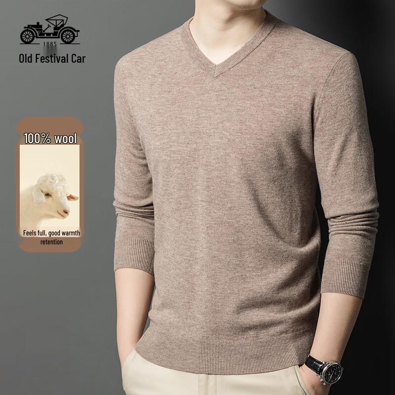 Men's V-Neck 100% Wool Sweater
