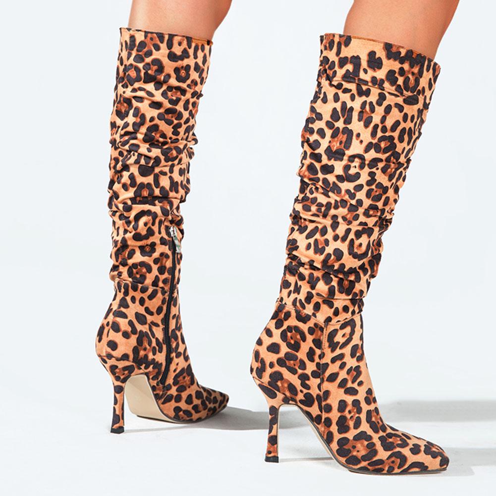 Botas femeninas Tela de algodón Tela de algodón Tacones delgados Puntera  cuadrada Cremallera Leopardo Tacón alto Rodilla Alta Botas Cremallera Mujer  Rodilla Alta Botas Altas comprar a buen precio — entrega gratuita,