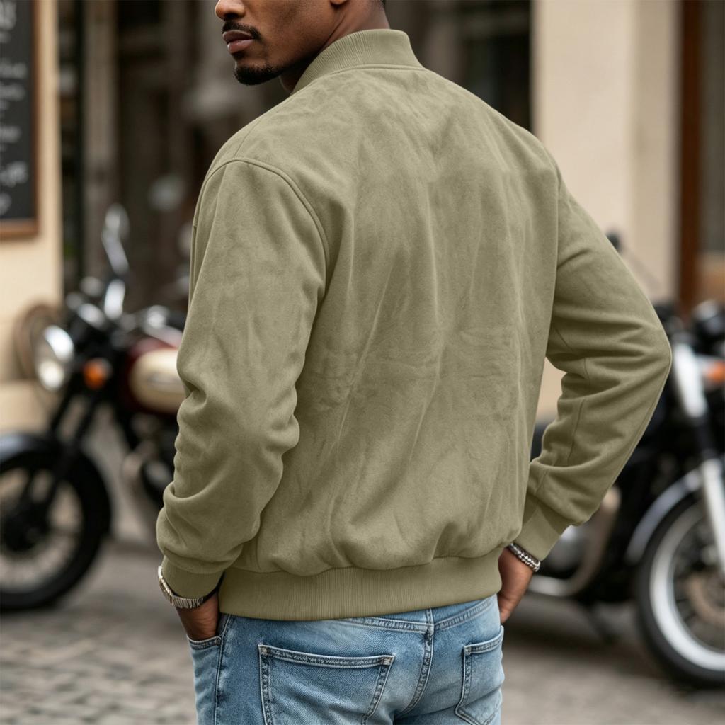Men's Casual Long Sleeve Zip Up Baseball Jacket with Stand Collar and Pockets