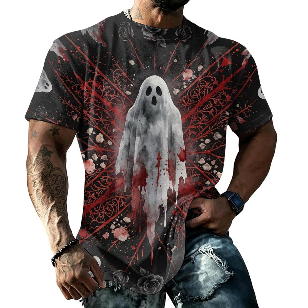 Men's Halloween T-Shirt Short Sleeve Round Neck Printed Tee for Casual Wear
