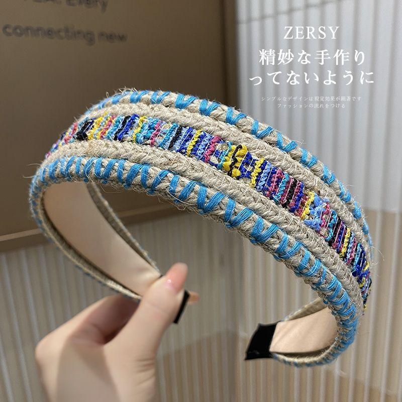 Bohemian Woven Wide Headband for Women, Vacation Style Non-slip Hair Hoop, Colorful Stitching Hairband for Washing Face & Daily Use