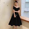 Women's Plus Size Black Off-Shoulder Slimming Evening Gown for Summer 2025