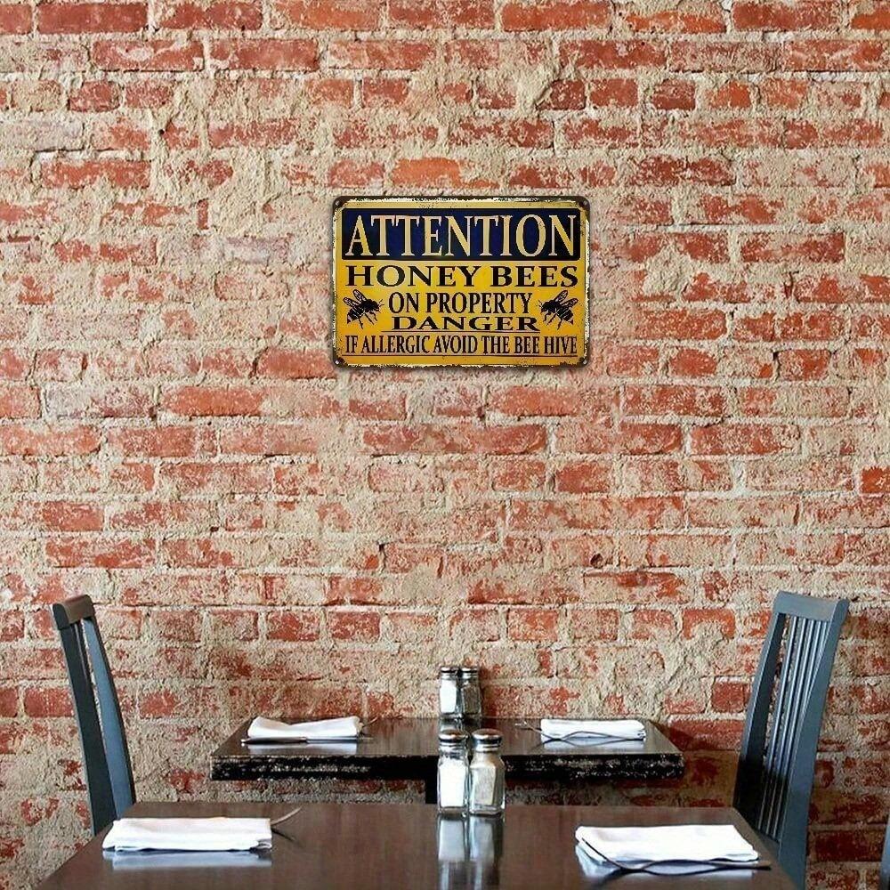 Vintage Bee Tin Sign Farmhouse Wall Decor Weatherproof Home Bar