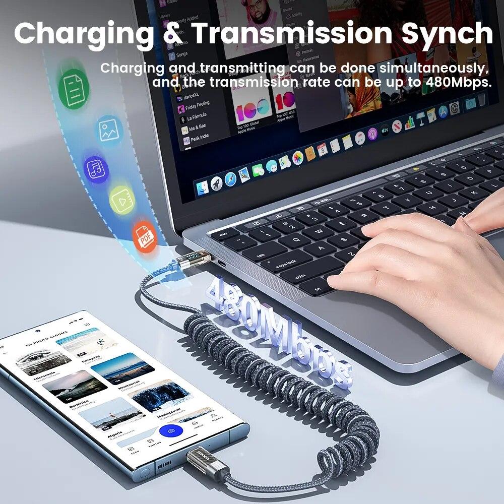 Toocki Type C to Type C Cable 100W Display Fast Charging Charger USB C to USB C Transparent PD Cable For IPhone15 Macbook