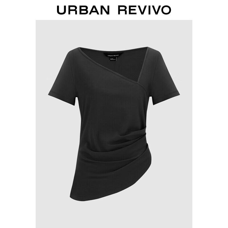 UR2026 Women s Pleated Irregular V-Neck T-Shirt XL